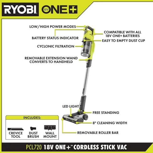 RYOBI Pacroban ONE+ 18V Cordless Stick Vacuum Cleaner Kit with 4.0 Ah Battery and Charger in Saudi Arabia