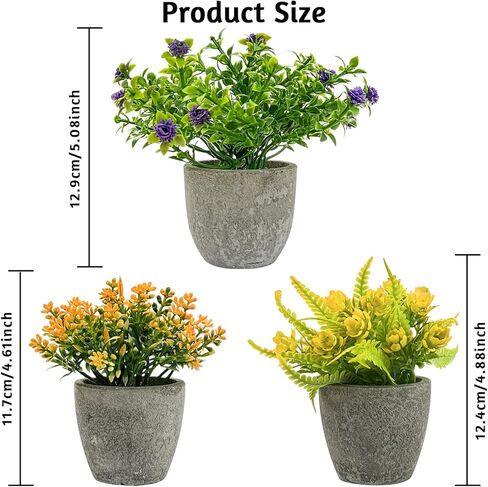 3 عبوات من النباتات المزيفة المصغرة، نباتات صغيرة بوعاء من صنع الإنسان، خضرة مزيفة صغيرة لديكور المنزل والمكتب الأنيق على الرفوف والمكاتب والحمامات وغرف النوم وغرف المزرعة in Kuwait