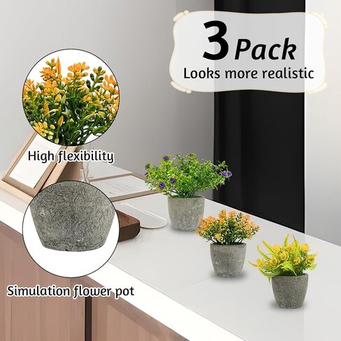 3 عبوات من النباتات المزيفة المصغرة، نباتات صغيرة بوعاء من صنع الإنسان، خضرة مزيفة صغيرة لديكور المنزل والمكتب الأنيق على الرفوف والمكاتب والحمامات وغرف النوم وغرف المزرعة in Kuwait