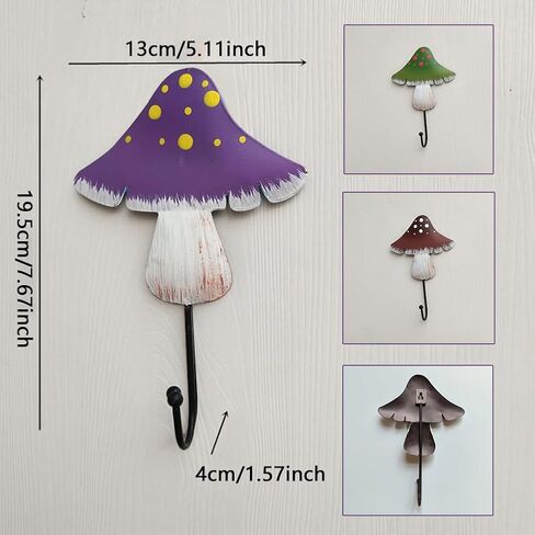 Mushroom Hooks, 3Pcs Decoration Robe Hook,Decorative Wall Hooks Mixed Color Mushroom Hooks for Hanging Keys, Hats Wall Hooks Wall Hooks Decorative Decorative Hooks (Green+Purple+Coffee) in Saudi Arabia