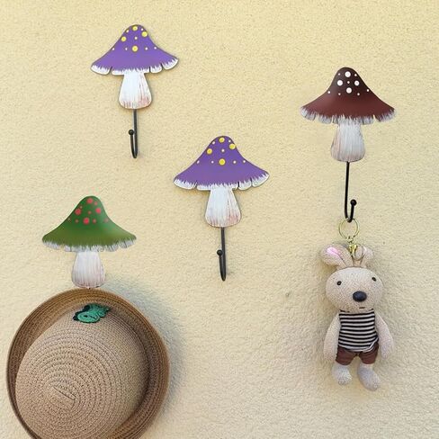 Mushroom Hooks, 3Pcs Decoration Robe Hook,Decorative Wall Hooks Mixed Color Mushroom Hooks for Hanging Keys, Hats Wall Hooks Wall Hooks Decorative Decorative Hooks (Green+Purple+Coffee) in Saudi Arabia