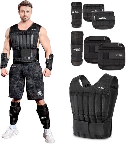 Adjustable Weighted Vest Set 44 lb with Wrist and Ankle Weights for Men Women BeatBoost Weight Vest with 64 Steel Plates Weights for Walking Strength Training Running Workout in Saudi Arabia