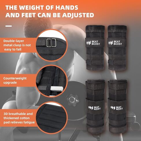 Adjustable Weighted Vest Set 44 lb with Wrist and Ankle Weights for Men Women BeatBoost Weight Vest with 64 Steel Plates Weights for Walking Strength Training Running Workout in Saudi Arabia