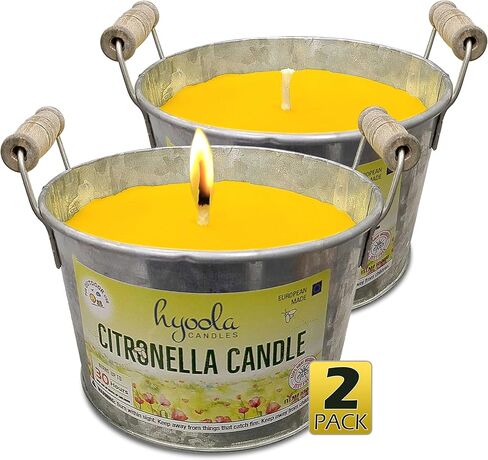 HYOOLA Large Citronella Candles Outdoor Bucket - 30 Hour - Natural Repellent - European Made in Saudi Arabia