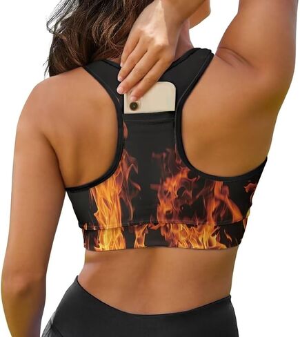Black Sport Bra Top Back Pocket Racerback Running Bra for Workout Gym Activewear Yoga Sport Bras for Women,Black in Saudi Arabia