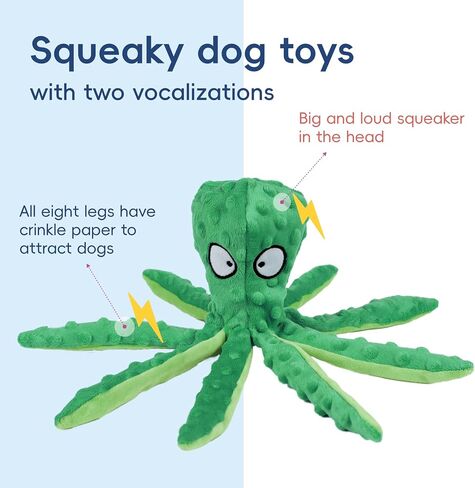 2 Pack Squeaky Dog Toys, Octopus Plush Dog Toys Stuffless Crinkle Pet Toys for Small, Medium, Large Dogs Teething, Durable Interactive Dog Chew Toys in Saudi Arabia
