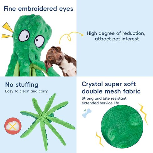 2 Pack Squeaky Dog Toys, Octopus Plush Dog Toys Stuffless Crinkle Pet Toys for Small, Medium, Large Dogs Teething, Durable Interactive Dog Chew Toys in Saudi Arabia