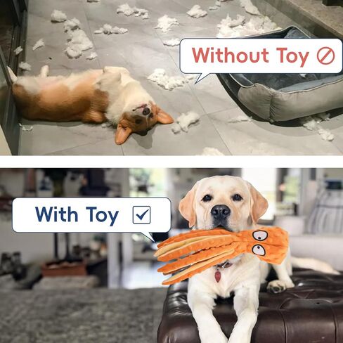 2 Pack Squeaky Dog Toys, Octopus Plush Dog Toys Stuffless Crinkle Pet Toys for Small, Medium, Large Dogs Teething, Durable Interactive Dog Chew Toys in Saudi Arabia