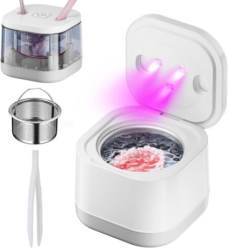 Ultrasonic Jewelry Cleaner, Portable Retainer Cleaner Machine, Rechargeable Cleaner Can Be Used 30-40 Times Without Power, 45KHz Frequency with UV Cleaner for All Dental Appliance (White) in Saudi Arabia