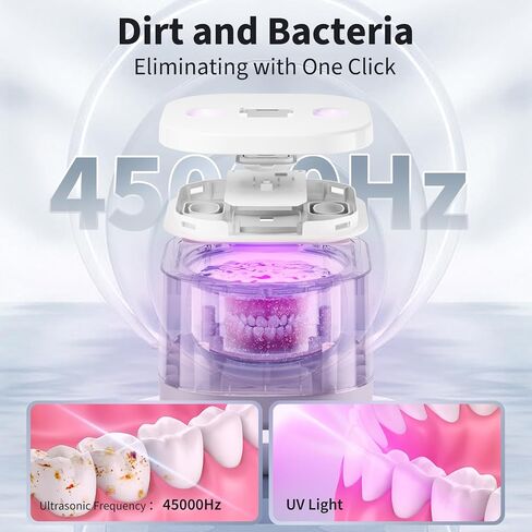 Ultrasonic Jewelry Cleaner, Portable Retainer Cleaner Machine, Rechargeable Cleaner Can Be Used 30-40 Times Without Power, 45KHz Frequency with UV Cleaner for All Dental Appliance (White) in Saudi Arabia