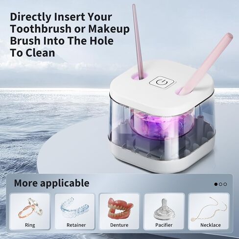 Ultrasonic Jewelry Cleaner, Portable Retainer Cleaner Machine, Rechargeable Cleaner Can Be Used 30-40 Times Without Power, 45KHz Frequency with UV Cleaner for All Dental Appliance (White) in Saudi Arabia
