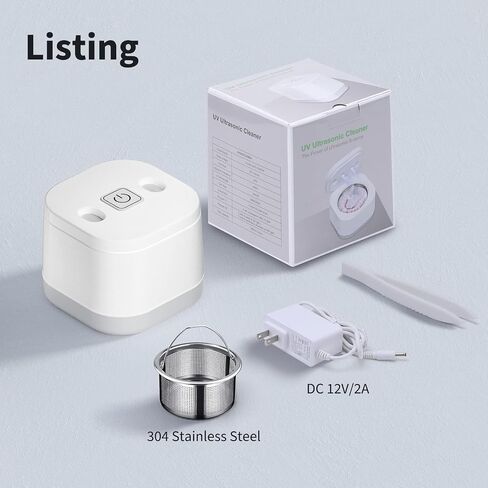 Ultrasonic Jewelry Cleaner, Portable Retainer Cleaner Machine, Rechargeable Cleaner Can Be Used 30-40 Times Without Power, 45KHz Frequency with UV Cleaner for All Dental Appliance (White) in Saudi Arabia