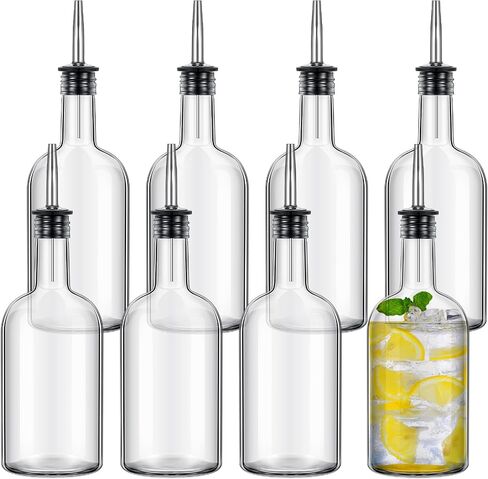 Baderke 8 Pack 17 oz Glass Long Neck Bottles with Pourer and Caps Glass Bar Juice Pour Bottles Syrup Bottles with Stainless Steel Bottle Pourer Tapered Spout for Liquor Wine Juice Snowcone Syrup in Saudi Arabia
