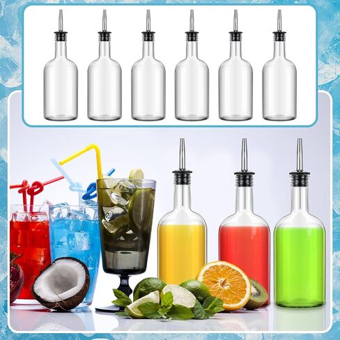 Baderke 8 Pack 17 oz Glass Long Neck Bottles with Pourer and Caps Glass Bar Juice Pour Bottles Syrup Bottles with Stainless Steel Bottle Pourer Tapered Spout for Liquor Wine Juice Snowcone Syrup in Saudi Arabia