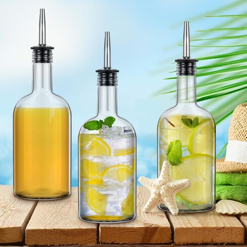 Baderke 8 Pack 17 oz Glass Long Neck Bottles with Pourer and Caps Glass Bar Juice Pour Bottles Syrup Bottles with Stainless Steel Bottle Pourer Tapered Spout for Liquor Wine Juice Snowcone Syrup in Saudi Arabia