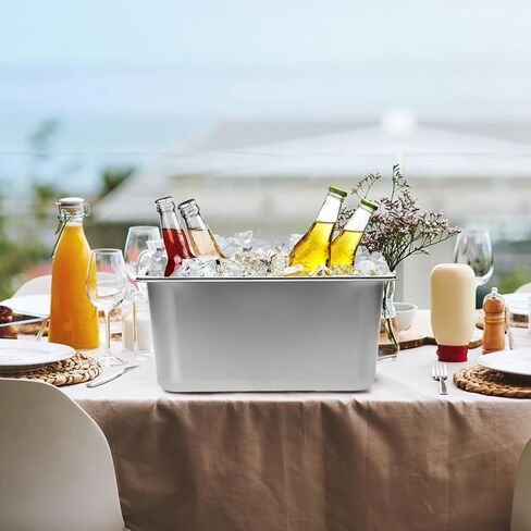 حزمة من 2 حوض مشروبات من الفولاذ المقاوم للصدأ للحفلات، دلاء ثلج كبيرة للبيرة، مبرد للمشروبات، دلاء معدنية من الشمبانيا والكرمة، مبرد للمشروبات، حوض تخزين ثلج مستطيل، صندوق مكعبات ثلج in Kuwait
