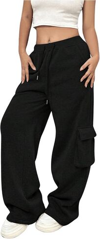 GORGLITTER Women's Y2K Cargo Sweatpants Baggy Joggers Elastic High Waisted Wide Leg Track Pant with Pockets in Saudi Arabia