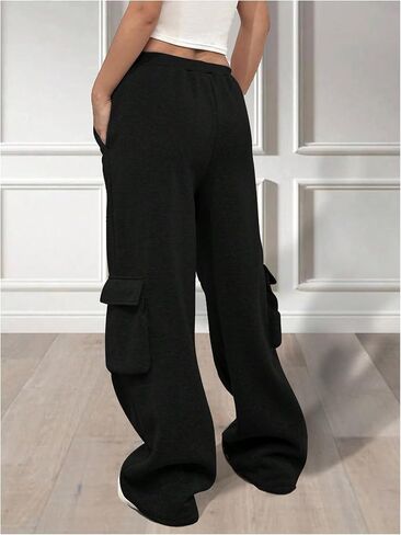 GORGLITTER Women's Y2K Cargo Sweatpants Baggy Joggers Elastic High Waisted Wide Leg Track Pant with Pockets in Saudi Arabia