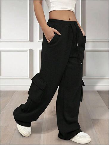 GORGLITTER Women's Y2K Cargo Sweatpants Baggy Joggers Elastic High Waisted Wide Leg Track Pant with Pockets in Saudi Arabia