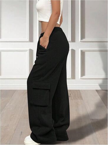 GORGLITTER Women's Y2K Cargo Sweatpants Baggy Joggers Elastic High Waisted Wide Leg Track Pant with Pockets in Saudi Arabia
