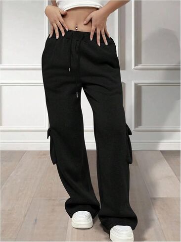 GORGLITTER Women's Y2K Cargo Sweatpants Baggy Joggers Elastic High Waisted Wide Leg Track Pant with Pockets in Saudi Arabia