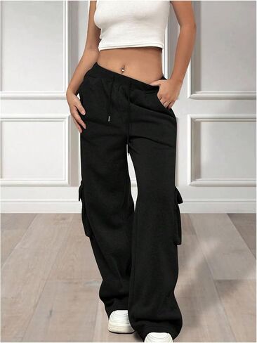 GORGLITTER Women's Y2K Cargo Sweatpants Baggy Joggers Elastic High Waisted Wide Leg Track Pant with Pockets in Saudi Arabia