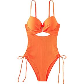 Milumia Women's One Piece Cut Out Drawstring Swimsuit Spaghetti Strap Tie Side Bathing Suit