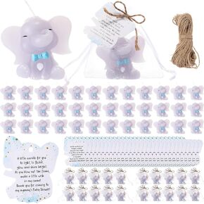 50 Set Baby Shower Favors with Elephant Shaped Candle Favors, Thanks Cards, Organza Gift Bags Baby Shower Favors Bulk for Gender Reveal Party Guests Return Gift Boys Girls Birthday (Blue)