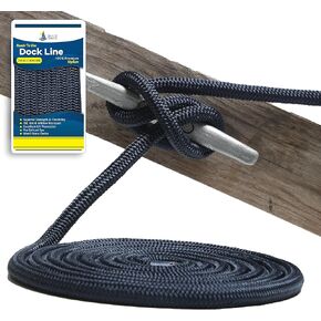 5/8" x 15' - Dark Navy Durable Double Braided Nylon Dock Line - for Boats Up to 45' - Long Lasting Mooring Line - Strong Nylon Dock Lines for Boats - Marine Grade Sailboat Docking Line