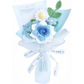 Hand-Woven Flower Bouquet Finished（1pcs） for Mother's Day Girlfriend Birthday Gift Wedding Decoration Crochet Artificial Flower, Bouquet Gift (Yellow)