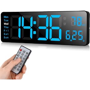 Digital Wall Clock with Remote Control, 13 Inch LED Display Count Up & Down Timer, Adjustable Brightness Alarm Clock with Day/Date/Temp for Gym, Home, Office