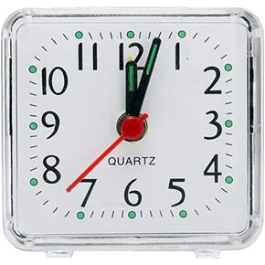 BWESOO White Alarm Clock Small Transparent Square Quartz Beep Table Silent Bedside Clock,Battery Powered Table Clocks Bedroom Living Decor Alarm Clocks Ultra Small Battery Travel Alarm Clock