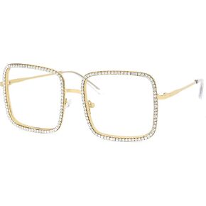 VOOGLAM Square Rhinestone Blue Light Glasses for Women Anti UV Eyestrain Computer Office TV Eyewear Metal Frame