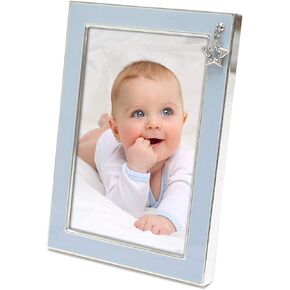 MIMOSA MOMENTS Silver Plated Metal Baby Picture Frame with Pink Enamel and a Heart Charm (4x6, Silver & Pink)
