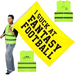 2 Pcs I Suck at Fantasy Football Set Include I Suck at Fantasy Football Vest and I Suck at Fantasy Football Flag Fantasy Gifts Funny Award for Men Women