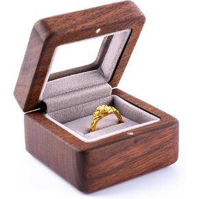 Handmade Black Walnut Wood Ring Box with Soft Velvet Lining, for Wedding Proposal Ceremony Ring Bearer Box - Anniversary Birthday Gift Ideas (black walnut,Wooden Lid*1)