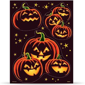Unique Industries Pumpkin Grin Window Decal Clings | Assorted Designs | 3 Pcs, 1 ct, Multicolor