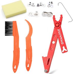 Bike Chain Removal Tool include Bicycle Chain Checker,Chain Brushes, Chain Hook,Cleaning Sponge,5pcs 6/7/8/9/10/11/12 Single Speed Master Link
