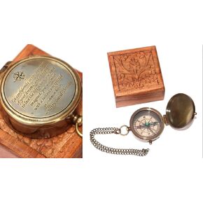 Thoreau's Go Confidently Quote Engraved Brass Compass with Carved Wooden Box | Brown Antique Brass Compass to Son, Father, Love, Sister, Colleague Baptism Gifts, Confirmation Gifts
