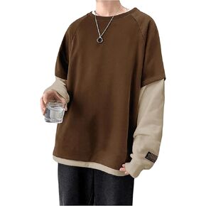 Floerns Men's 2 in 1 Long Sleeve Crewneck Sweatshirts Loose Colorblock Pullovers