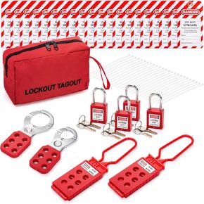 Frcctre 55 Pcs Electrical Lockout Tagout Kit, Group Lockout Hasps, Lockout Tags, Safety Padlocks with Number(2 Keys Per Lock), Nylon Ties with Red Pocket Bag