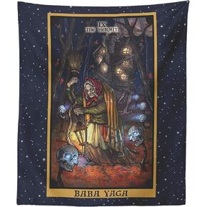 Baba Yaga The Hermit Tarot Card Tapestry - Slavic Pagan Witchcraft Wall Hanging Home Decor (60" x 50")