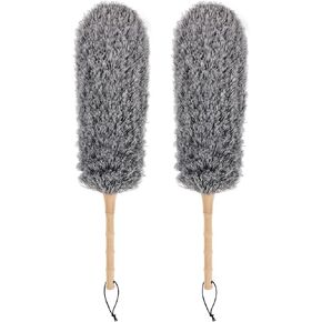 Microfiber Feather Wooden Handle Duster 22 inches Fluffy Fiber Feather Duster Bendable Head Anti-Static Reusable for Household Supplies Cleaning,Purple