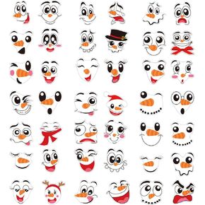LOMIMOS Snowman Faces Stickers,42 Pcs Cute Snowman Face Decals Christmas Vinyl Glass Window Sticker Art Wall Decor for Fridge Wall Door Party Supplies Home Decoration
