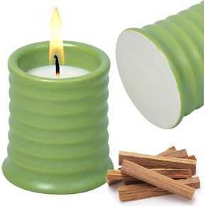 WHOLE HOUSEWARES Ceramic Scented Candle with Sandalwood Fragrance - Decorative Ligh Green Candle for Aromatherapy, Relaxation, and Home Decor - Elegant and Soothing Candle for Ambiance and Self-Care