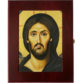 Image of Jesus Christ Pantocrator Mount Sinai Icon Box Wooden, Byzantine Orthodox Wall Hanging or Table Keepsake Box, Religious Gift for Him 7 1/2 Inch