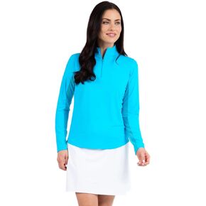 IBKUL Athleisure Wear Sun Protective UPF 50+ Icefil Cooling Tech Long Sleeve Mock Neck Top with Under Arm Mesh 80000 Turquoise Solid XS