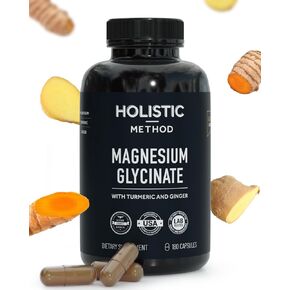Magnesium Glycinate with Organic Turmeric and Ginger - 180 Vegan Capsules for Relaxation, Muscle Recovery, and Immune Support – Non-GMO, Lab-Tested and Sugar-Free