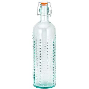 Amici Home Urchin Glass Bottle | 34 Oz | Hobnail Glass Bottle with Airtight Swing Top Lid for Water, Milk, Juice, Iced Tea | Recycled Glass with Green Tint | Made in Italy