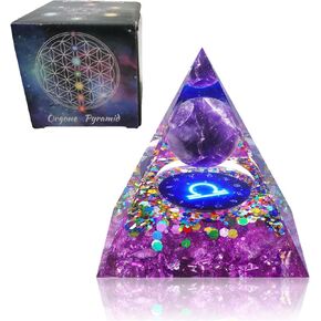 Orgone Pyramid for Positive Energy, Orgonite Amethyst&Obsidian Healing Crystal Pyramids for Reduce Stress Chakra Reiki Healing Meditation (#3-Seed of Life)